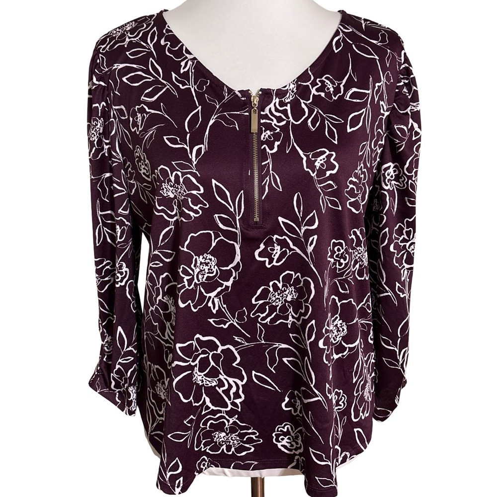 Como Black Floral Blouse Women's Deep Purple